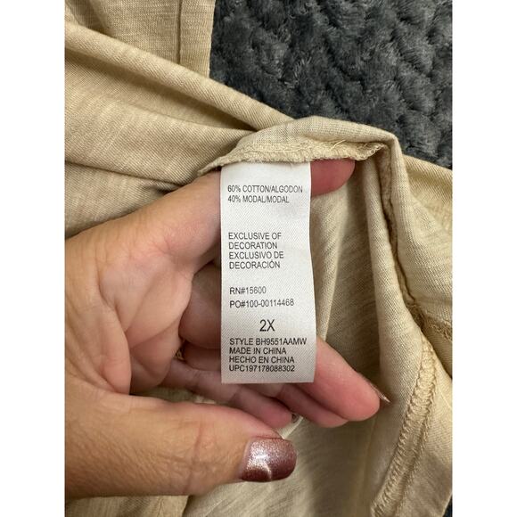 NWT Democracy Tan Eyelet Ruffle Neck Top 2X Beachy Summer - Picture 6 of 8